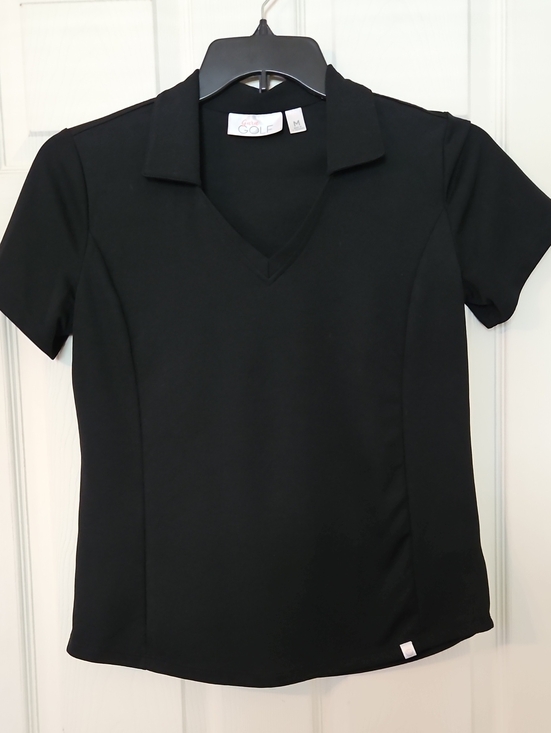Guru Golf Tops - Women's Black Short-Sleeve V-Neck Polo Tee by